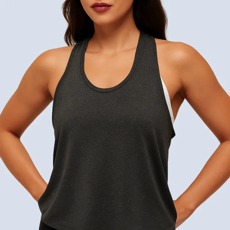 Débardeur yoga femme respirant noir – vue latérale