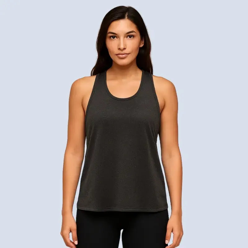 Débardeur yoga femme respirant noir – porté de face
