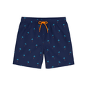 Short de bain homme bleu marine avec motifs palmiers turquoise – cordon orange fluo, style tropical