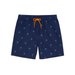Short de bain homme bleu marine avec motifs palmiers turquoise – cordon orange fluo, style tropical