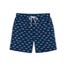 Short de bain homme bleu marine avec motifs requins bleus – coupe droite, cordon blanc ajustable