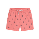 Short de bain homme corail avec motifs ancres marine – style estival, cordon blanc ajustable