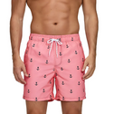 Short de bain homme corail porté – motifs ancres marine, coupe droite avec cordon blanc