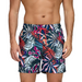 Short de bain homme à imprimé tropical multicolore – feuillage exotique, cordon rose, coupe droite confortable