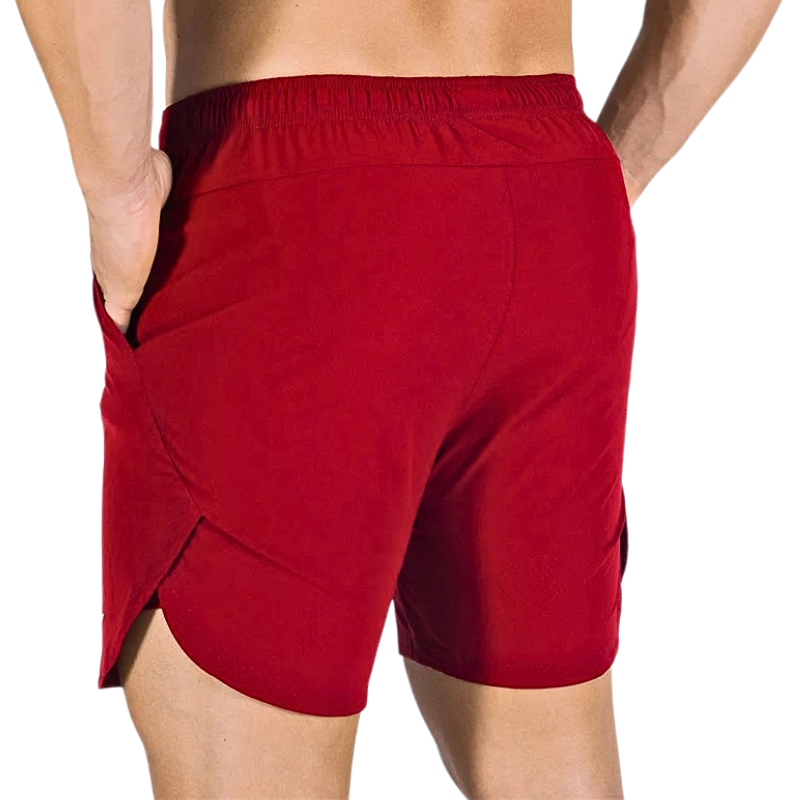 Short de sport rouge pour homme – vue arrière, coupe ergonomique et tissu technique