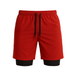 Short de sport homme 2-en-1 rouge avec doublure noire intégrée et cordon de serrage, conçu pour le running, le fitness et les entraînements de haute intensité