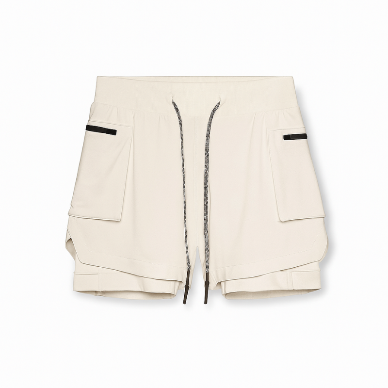 Short sport homme ECET blanc – vue à plat avec cuissard intégré, design minimaliste et technique.