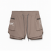 Short sport homme ECET marron – vue à plat avec poches zippées, cuissard intégré et finitions techniques.