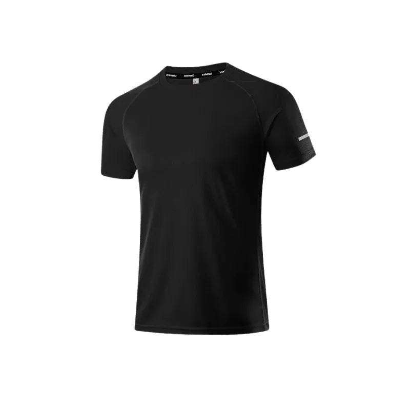 T-shirt sport homme noir en polyester, respirant, léger, séchage rapide