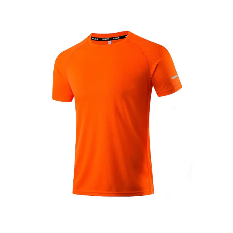 T-shirt sport homme orange fluo en polyester, ultra léger, respirant, séchage rapide