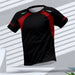 T-shirt running homme UltraRespire™ noir avec motifs rouges, tissu technique respirant et léger, coupe ergonomique, design sportif moderne.