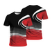 T-shirt sport homme UltraDry rouge, noir et blanc, motif racing graphique, vue face et dos, tissu respirant haute performance pour running, fitness et musculation.