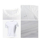 Détails t-shirt sport homme blanc UltraRespire – zoom sur le tissu respirant, coutures plates et logo RUN
