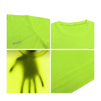 Détails t-shirt UltraRespire homme jaune fluo – zoom sur la texture respirante, logo RUN, tissu ultra léger et transparent