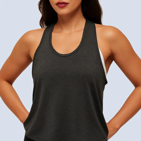 Débardeur yoga femme respirant noir – vue latérale