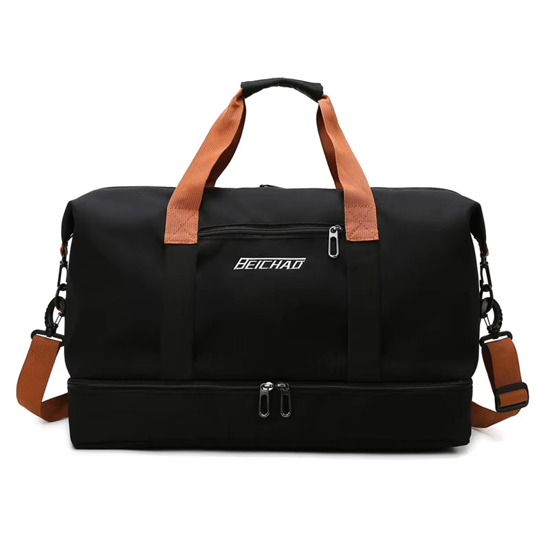 Sac de sport homme femme noir avec compartiment chaussures séparé et bandoulière – sac fitness et voyage