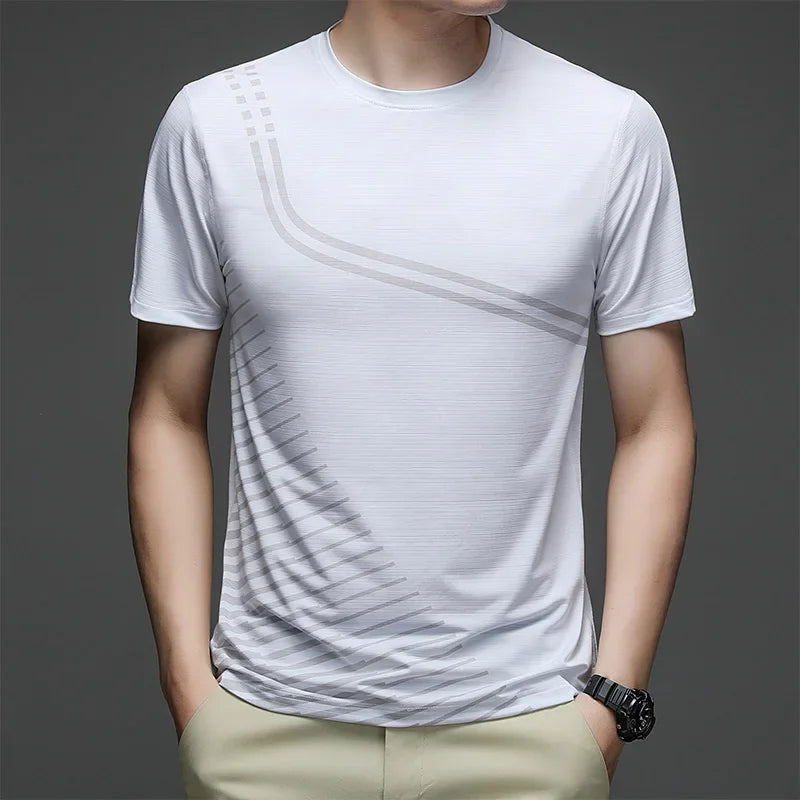 T-shirt de sport homme blanc extensible et respirant pour entraînement et musculation