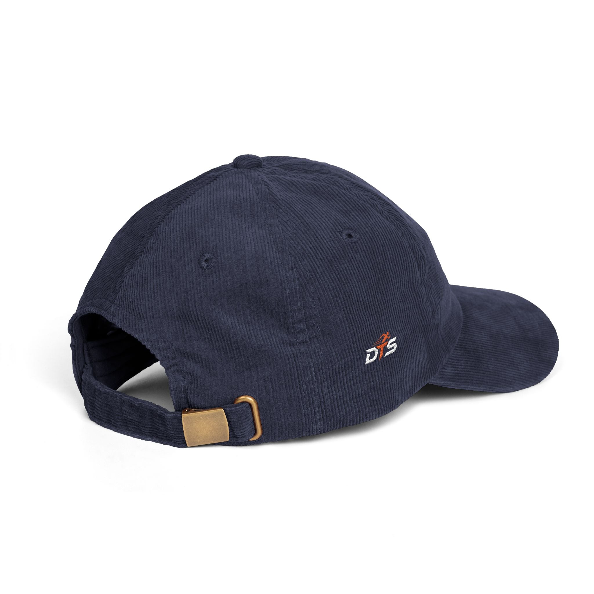 Casquette velours côtelé bleu marine DTS avec boucle métal réglable et détail logo premium
