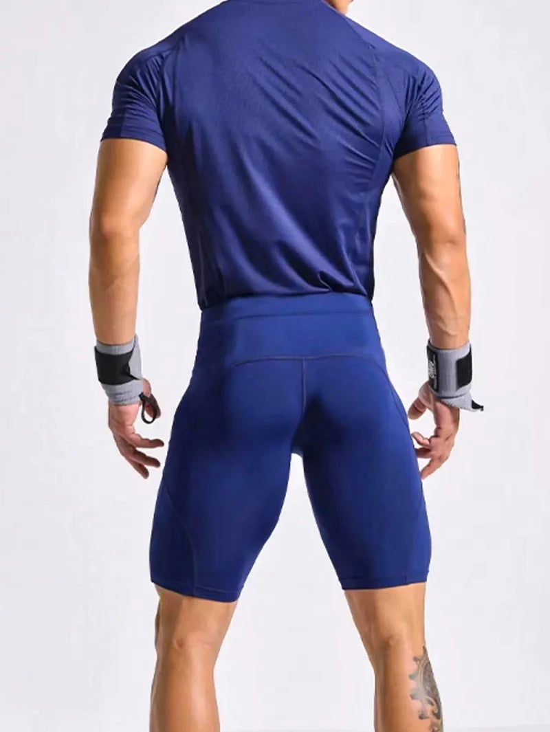 Cuissard running homme bleu en polyester technique, vue arrière avec maintien et effet gainant