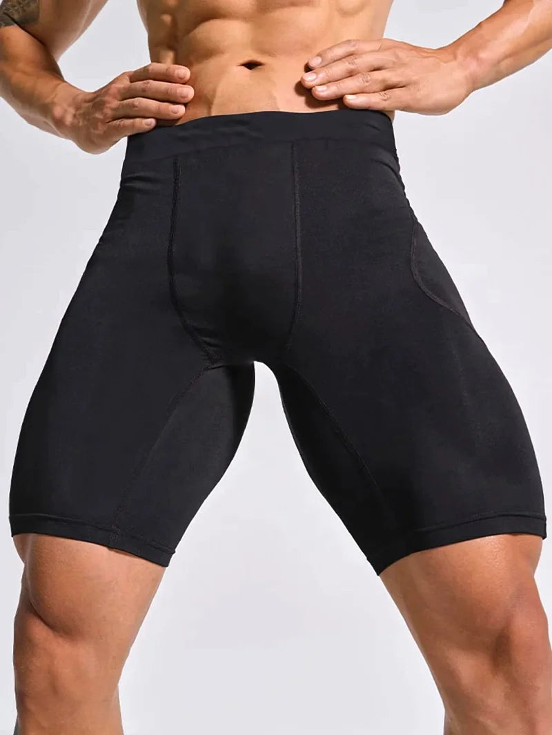 Cuissard running homme noir en polyester technique, maintien des cuisses et évacuation de la transpiration