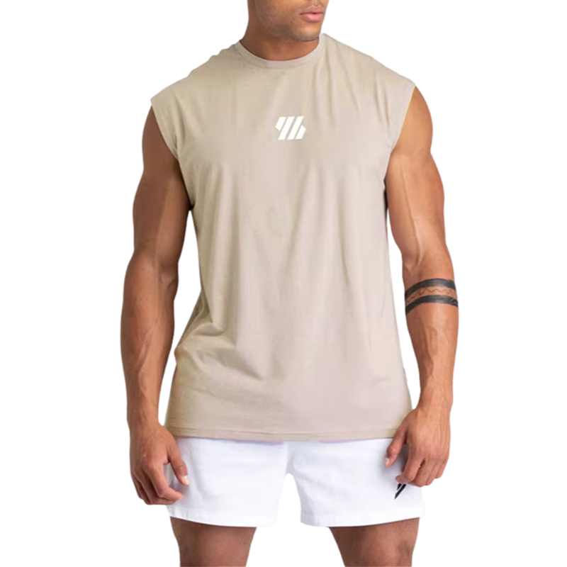 Débardeur musculation homme beige – Respirant, sans manches, parfait pour l’entraînement ou le HIIT