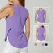 Débardeur de sport femme violet respirant, vue de côté et aperçu avant-arrière, idéal pour le fitness, le yoga et les entraînements