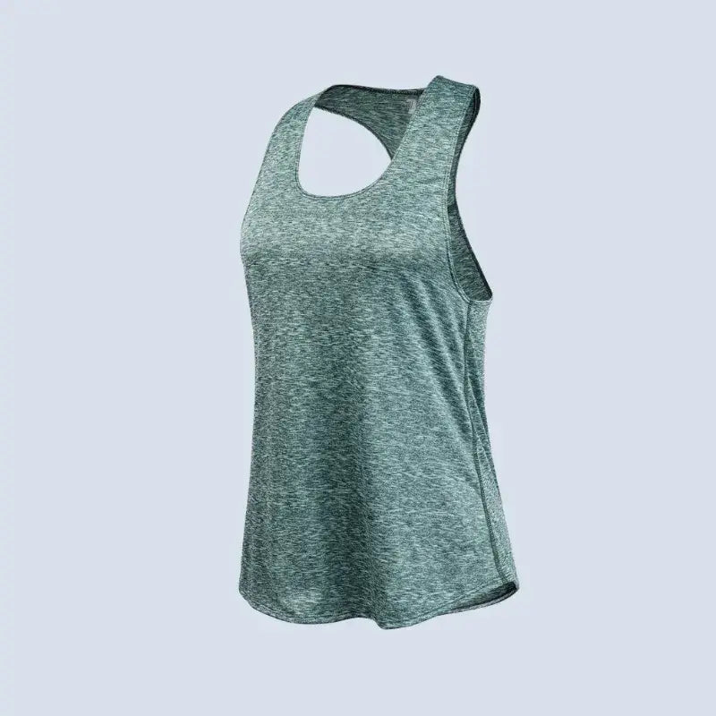 Débardeur yoga femme respirant vert – vue trois-quarts