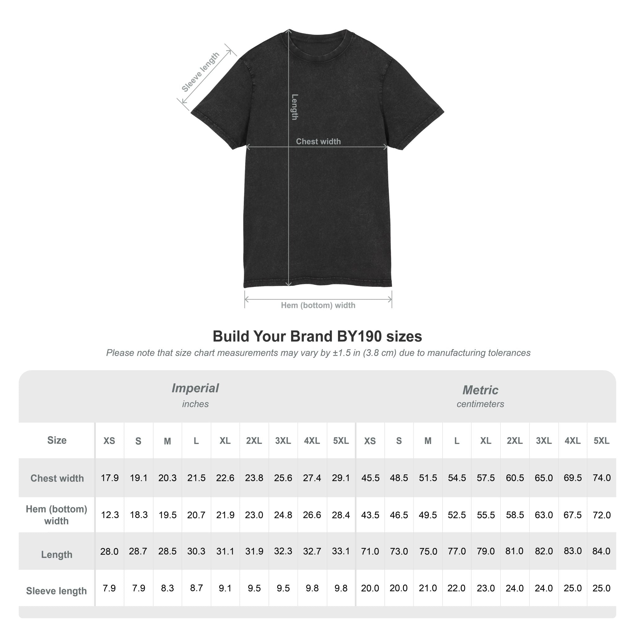 Guide des tailles du t-shirt oversize acid wash noir DTS unisexe