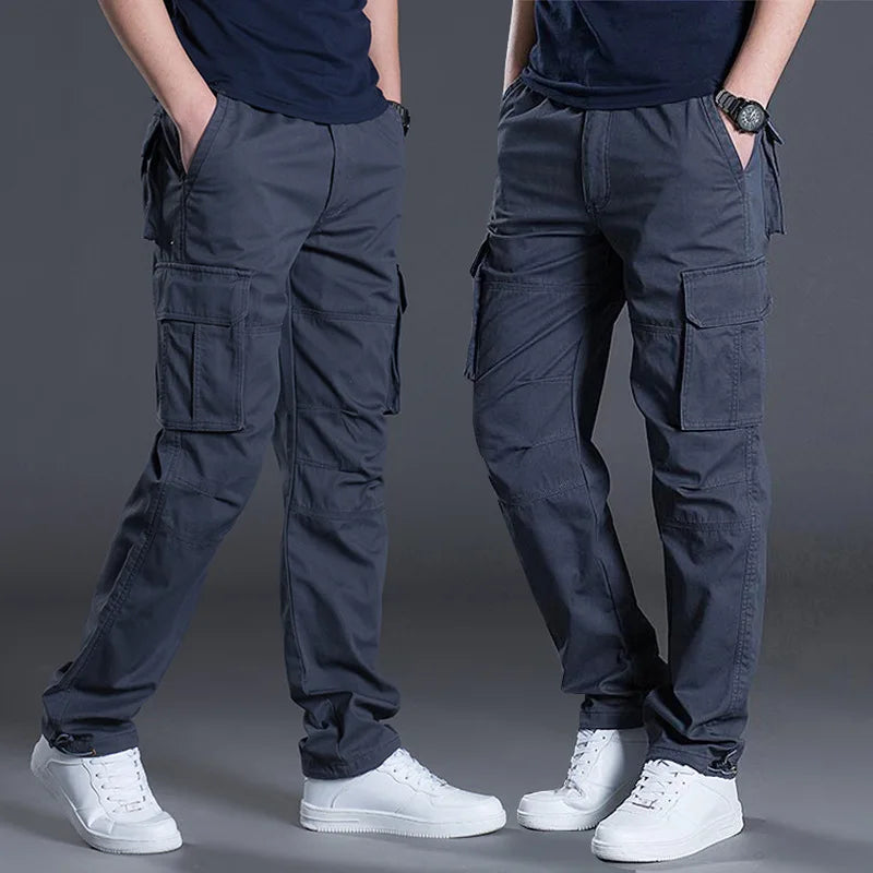 Pantalon cargo homme bleu style tactique avec poches latérales, pantalon coton confortable pour randonnée et usage quotidien