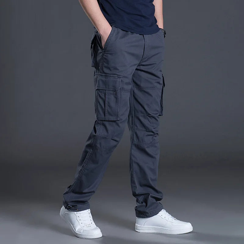 Pantalon cargo homme coton bleu style tactique avec poches latérales, pantalon confortable pour randonnée, travail et style outdoor
