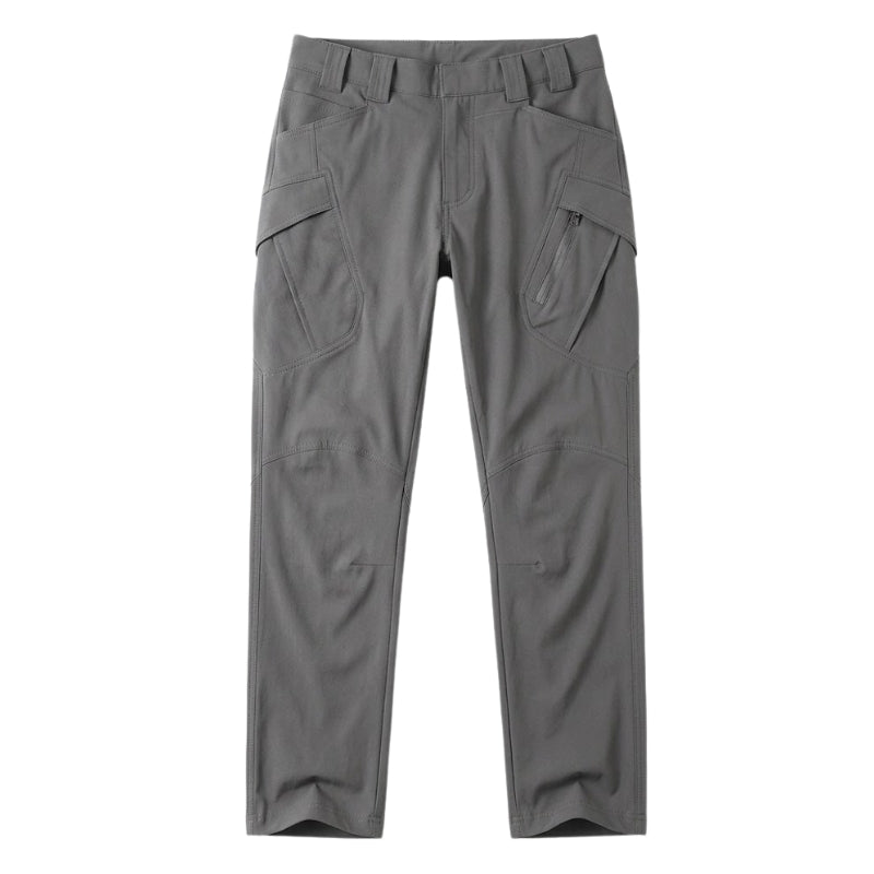 Pantalon tactique homme stretch gris avec poches cargo zippées, coupe confortable pour randonnée et usage quotidien
