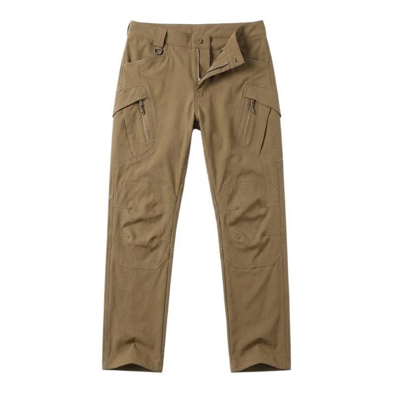 Pantalon tactique homme stretch kaki avec poches zippées latérales, coupe confortable outdoor
