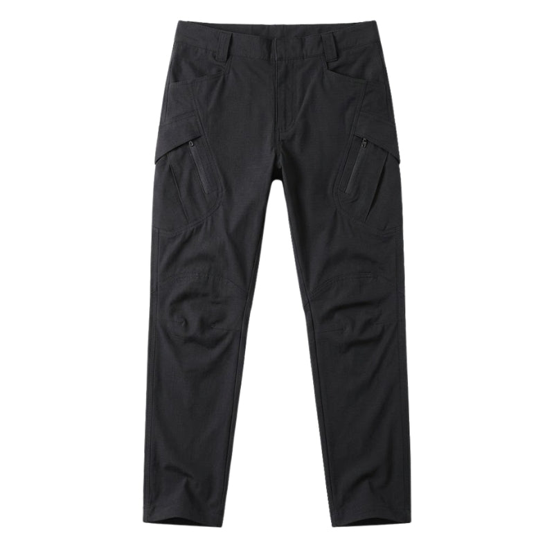 Pantalon tactique homme stretch noir avec poches cargo zippées, coupe confortable outdoor et quotidien