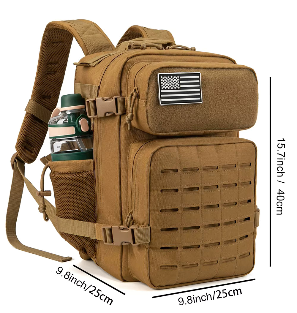 Dimensions sac à dos sport tactique 25L grande capacité 40 cm hauteur 25 cm largeur 25 cm profondeur, sac fitness randonnée DecaTeamSports