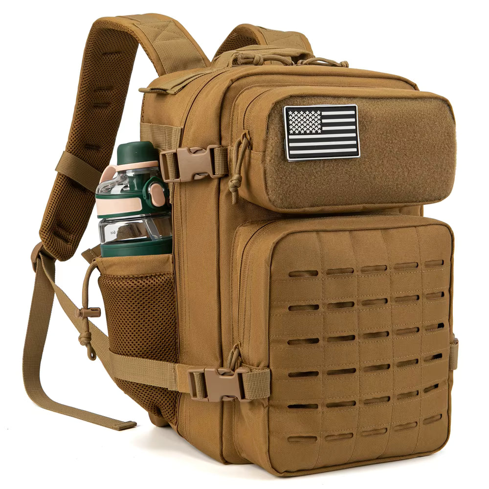 Sac à dos sport tactique 25L homme femme avec compartiments multiples, système MOLLE frontal et porte-bouteille latéral, idéal fitness, randonnée et outdoor