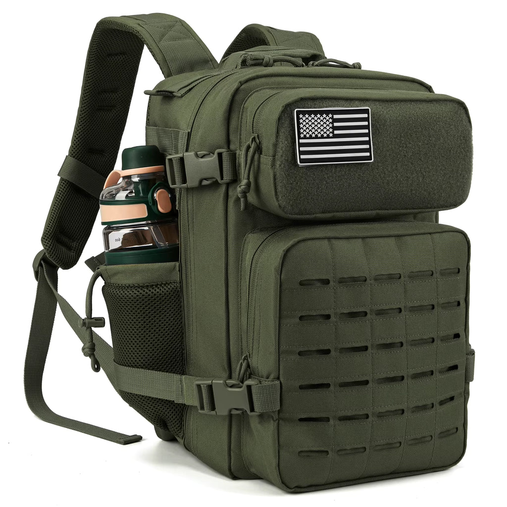 Sac à dos randonnée vert grande capacité 25L avec système MOLLE et poches multiples, sac outdoor DecaTeamSports