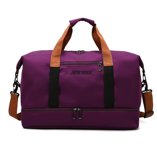 Sac de sport homme femme violet avec compartiment chaussures séparé et bandoulière pour fitness et voyage