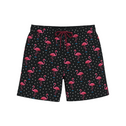 Short de bain homme noir avec motifs flamants roses – style fun et estival, cordon bordeaux ajustable