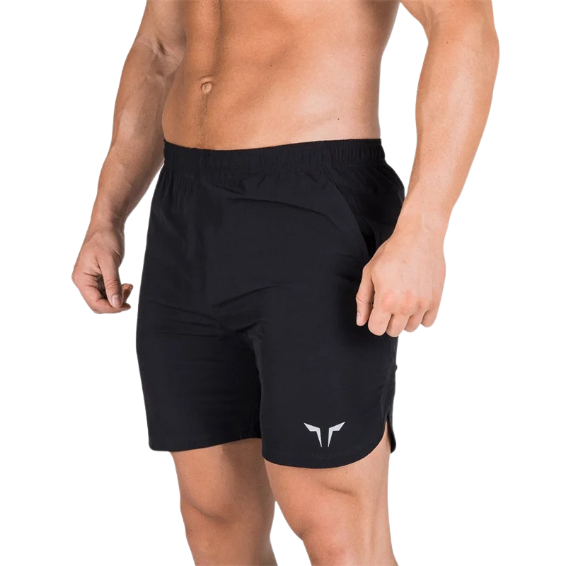 Short de sport noir pour homme – coupe ajustée et logo blanc