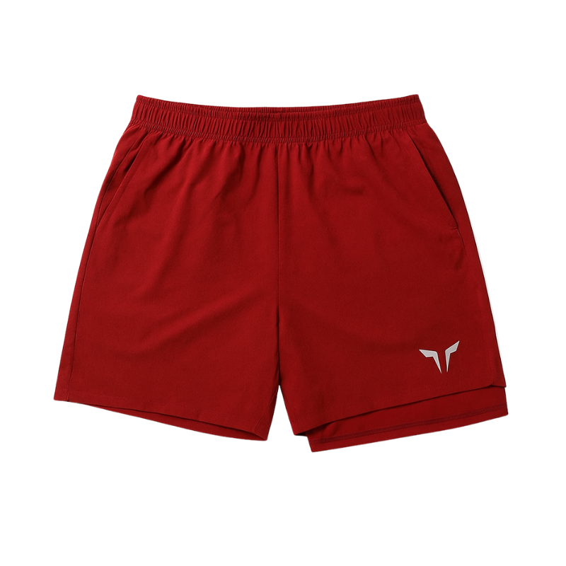 Short de sport homme double couche rouge – maintien optimal, idéal running et musculation
