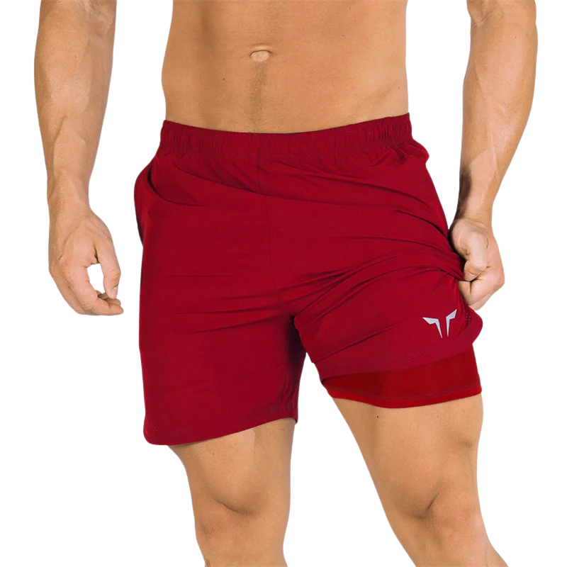 Short de sport rouge homme avec doublure intégrée – maintien musculaire renforcé
