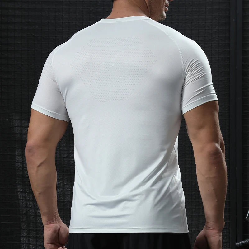 T-shirt de sport homme blanc, coupe ajustée vue arrière