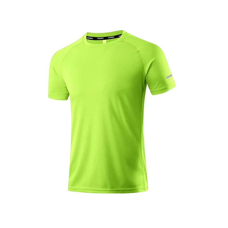 T-shirt sport homme vert fluo en polyester, respirant, ultra léger, séchage rapide