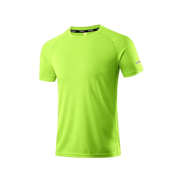T-shirt sport homme vert fluo en polyester, respirant, ultra léger, séchage rapide