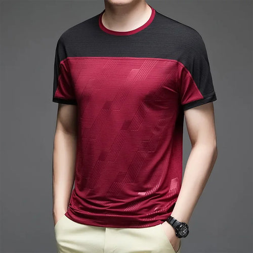 T-shirt de sport homme respirant rouge et noir coupe ajustée pour fitness et running