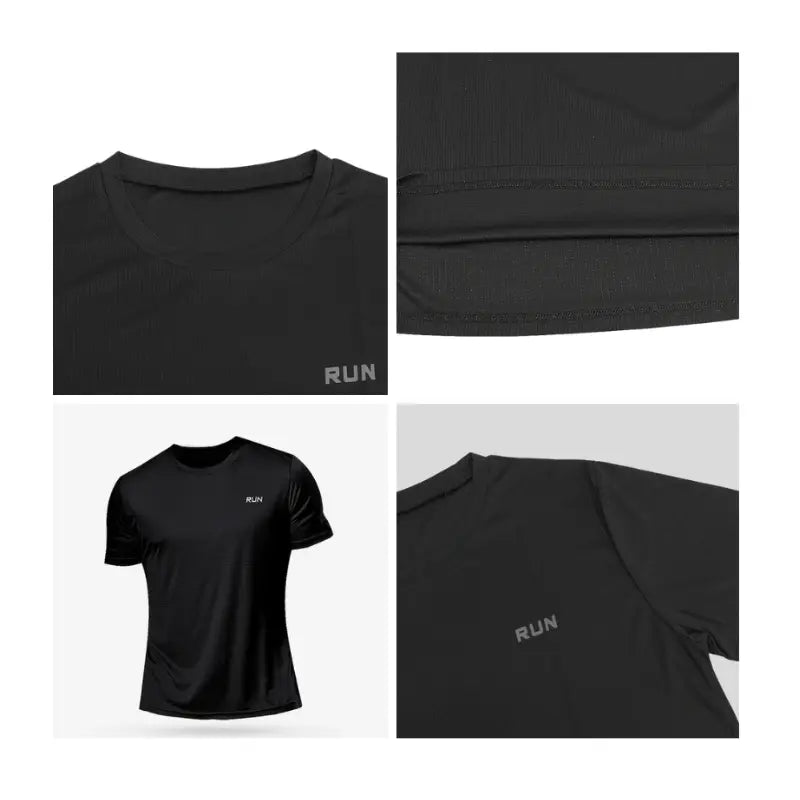 Détails du t-shirt UltraRespire homme noir – zoom texture respirante, logo RUN, coutures plates