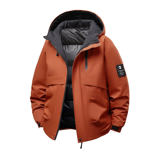 Veste coupe vent homme orange à capuche idéale pour running randonnée et activités sportives en extérieur

