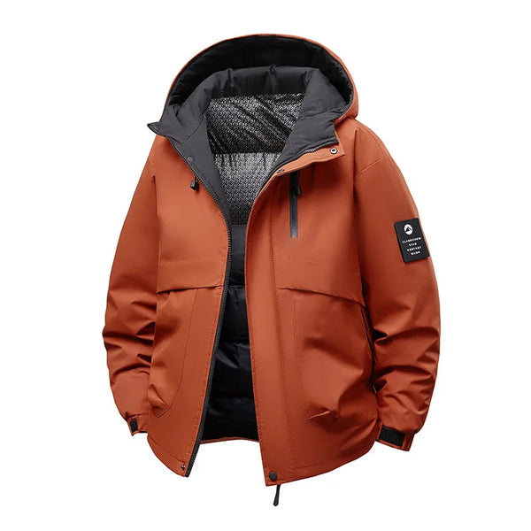 Veste coupe vent homme orange à capuche idéale pour running randonnée et activités sportives en extérieur
