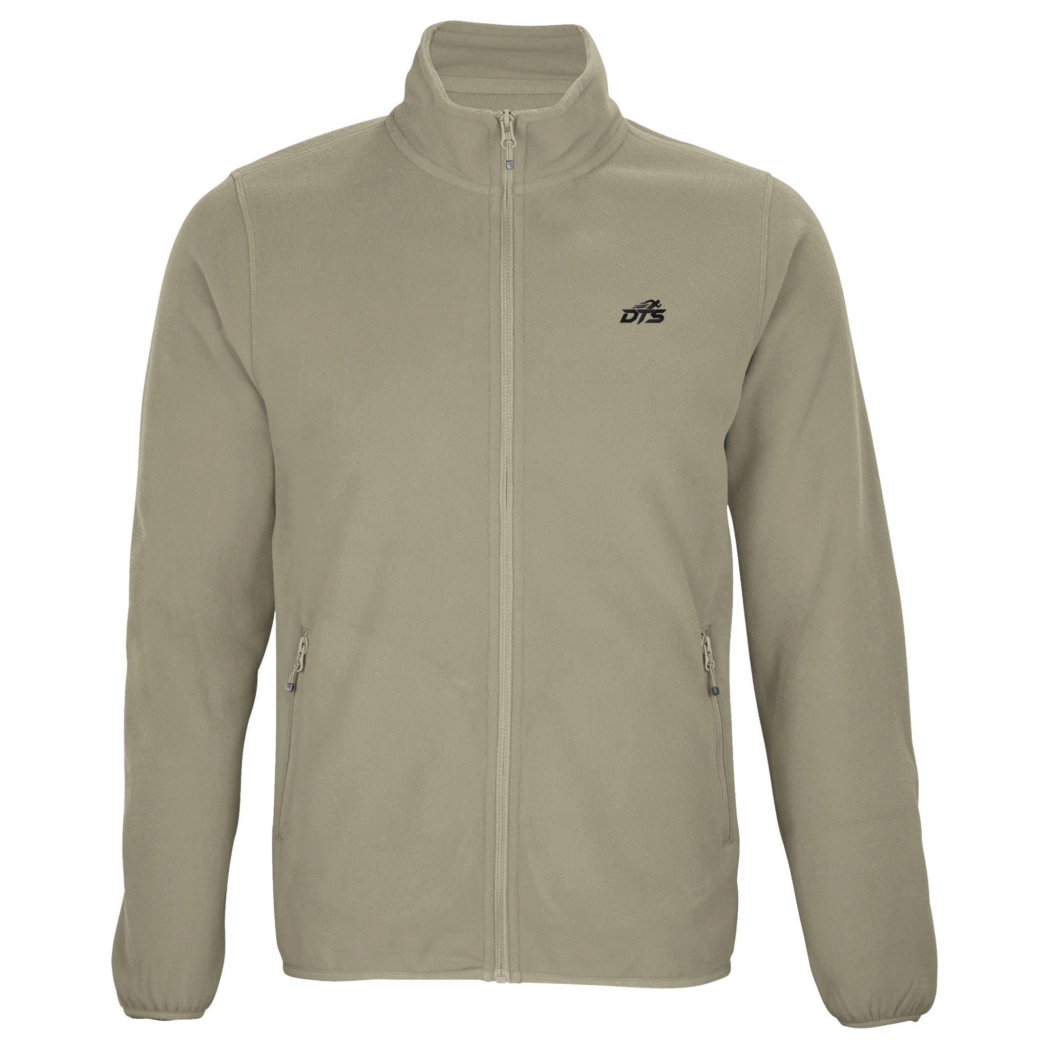 Veste polaire zippée homme DTS™ Essential beige sable avec poches latérales et logo brodé noir style sportwear premium minimaliste