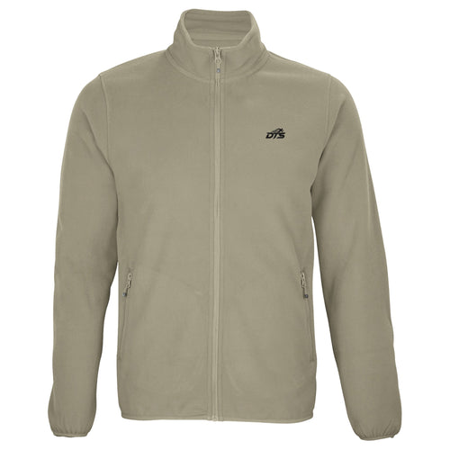 Veste polaire zippée homme DTS™ Essential beige sable avec poches latérales et logo brodé noir style sportwear premium minimaliste